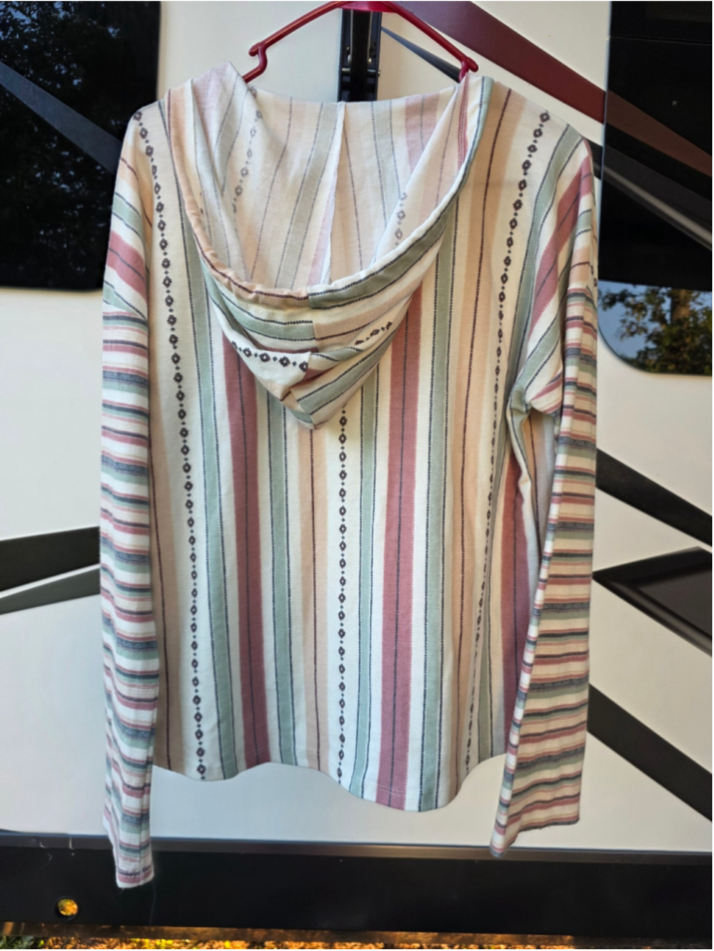 Women's Pie in the Sky Striped Hoodie Shirt Size S Beige Pink boho-inspired chic - Picture 13 of 13